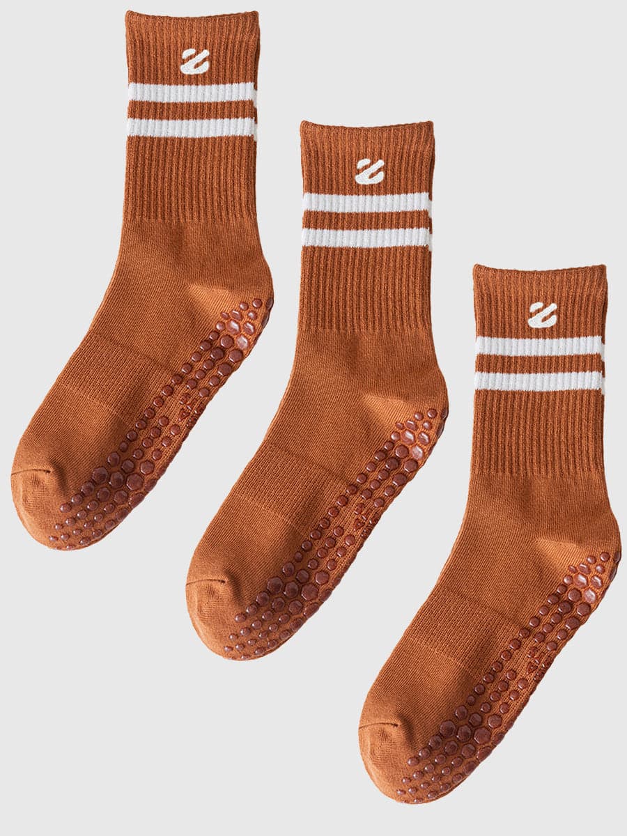 3 Pairs Non-Slip Grip Socks for Yoga Pilates Gym & Everyday Wear