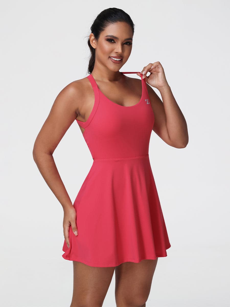 One-Piece Activewear Dress with Stretchy Built-In Shorts & Bra