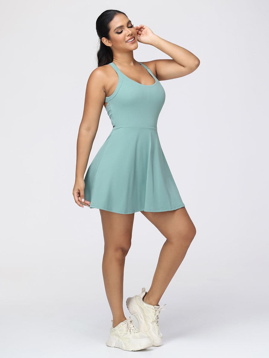 One-Piece Activewear Dress with Stretchy Built-In Shorts & Bra