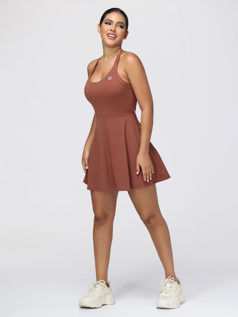 One-Piece Activewear Dress with Stretchy Built-In Shorts & Bra