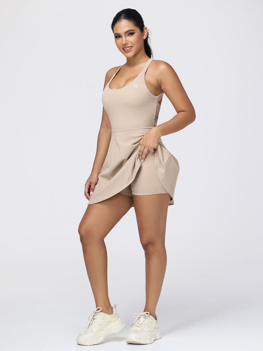 One-Piece Activewear Dress with Stretchy Built-In Shorts & Bra