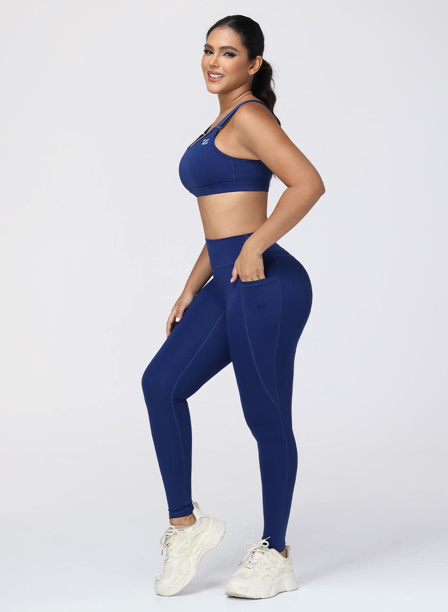 Adjustable Strap High Impact Sports Bra & Pocket Leggings Set