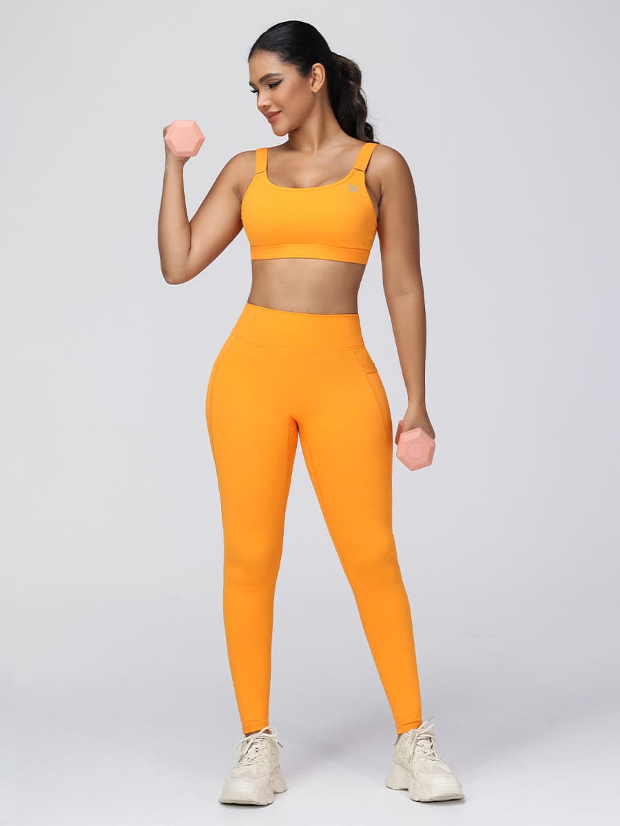 Adjustable Strap High Impact Sports Bra & Pocket Leggings Set