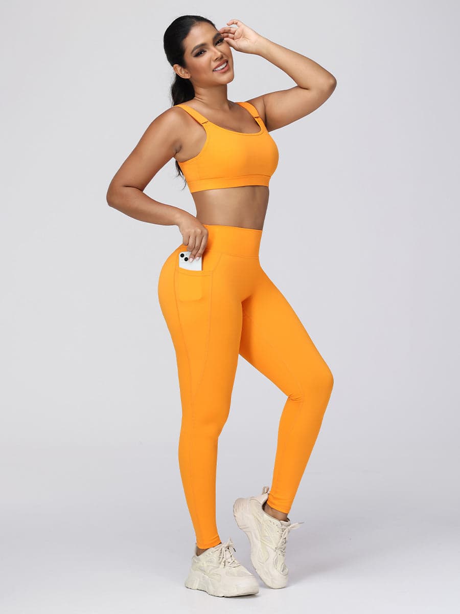 Adjustable Strap High Impact Sports Bra & Pocket Leggings Set