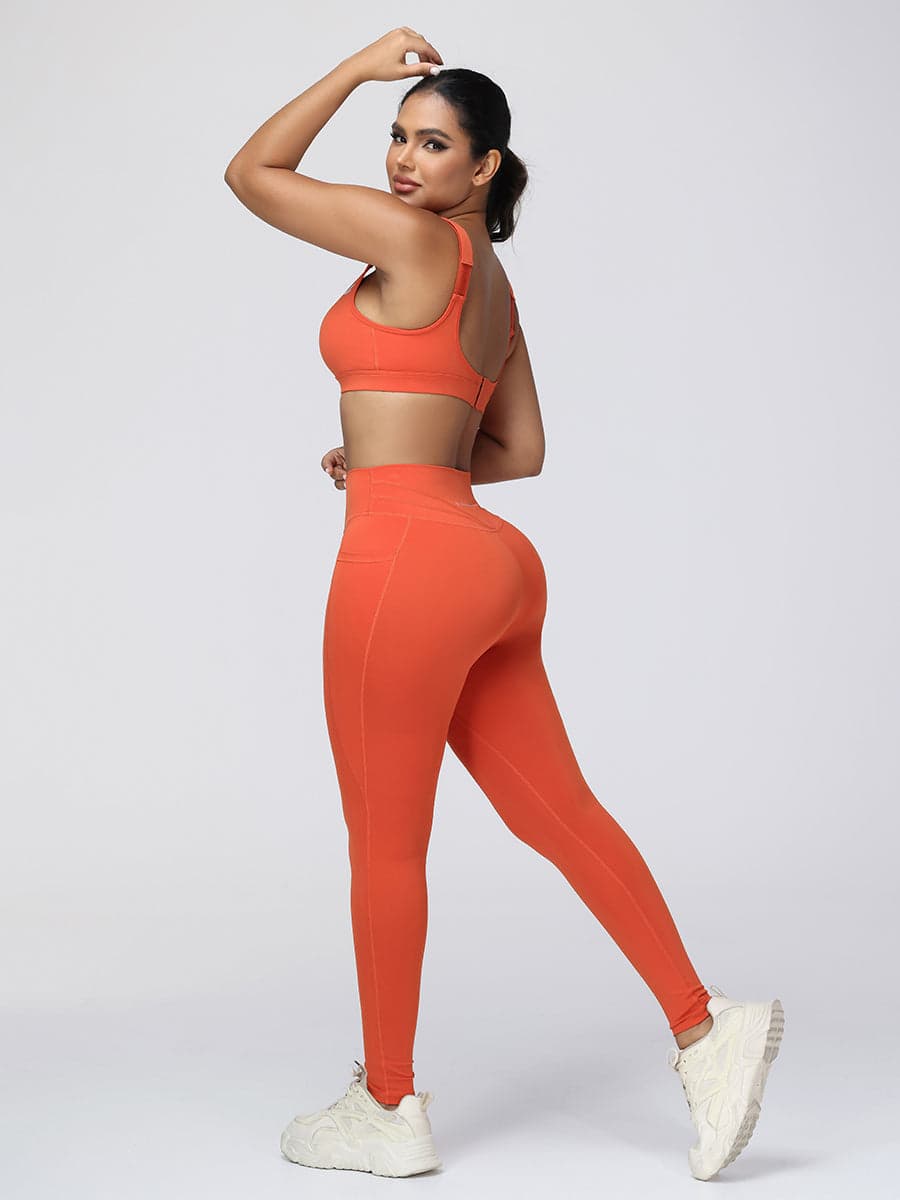 Adjustable Strap High Impact Sports Bra & Pocket Leggings Set