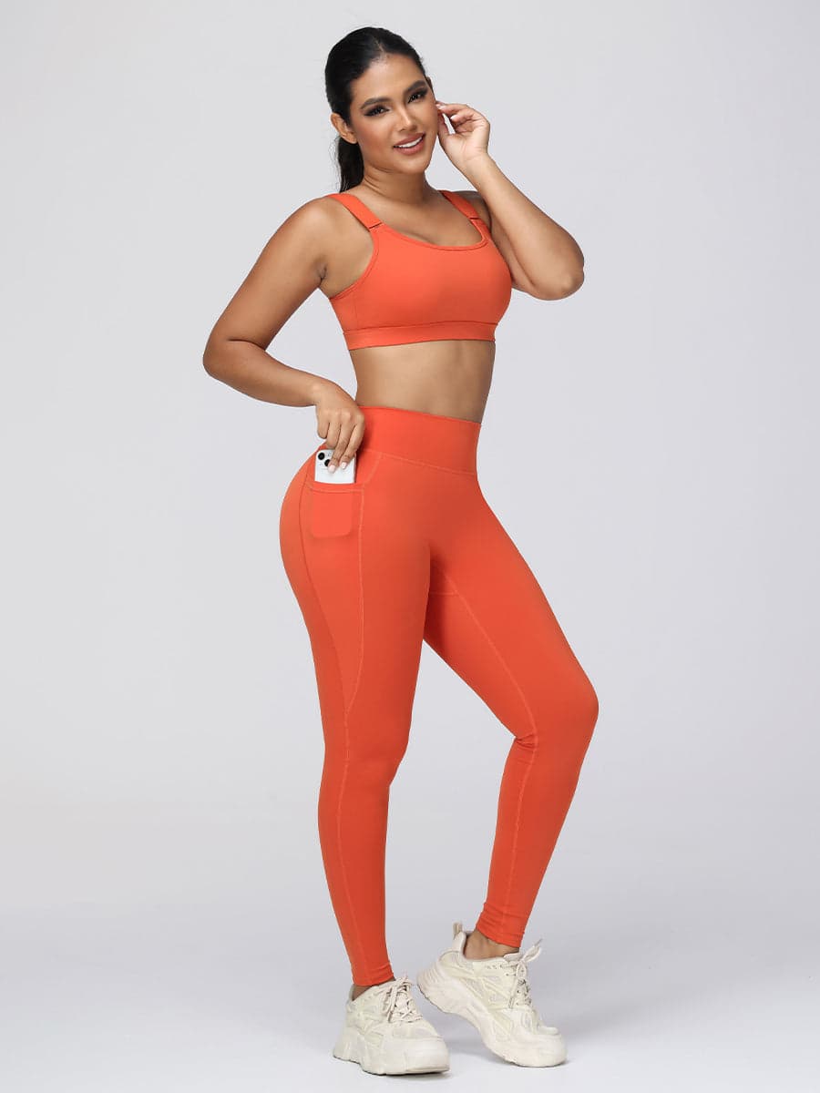Adjustable Strap High Impact Sports Bra & Pocket Leggings Set