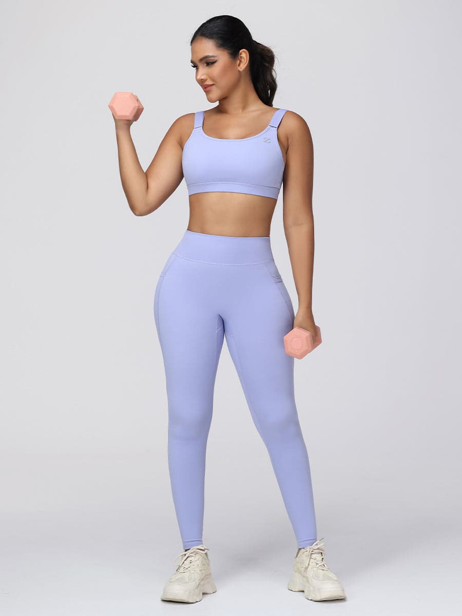 Adjustable Strap High Impact Sports Bra & Pocket Leggings Set
