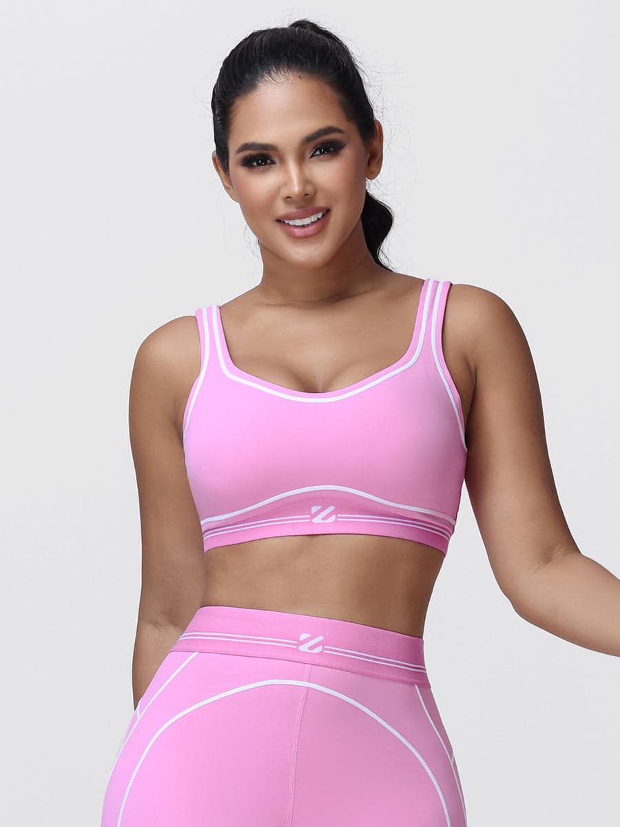 Contrast Piping Sports Bra for Women with U-Back