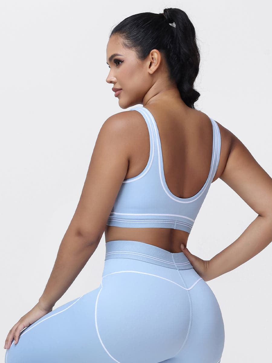 Contrast Piping Sports Bra for Women with U-Back