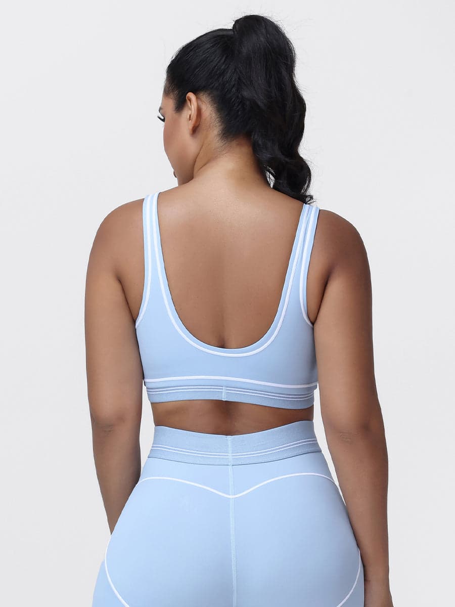 Contrast Piping Sports Bra for Women with U-Back