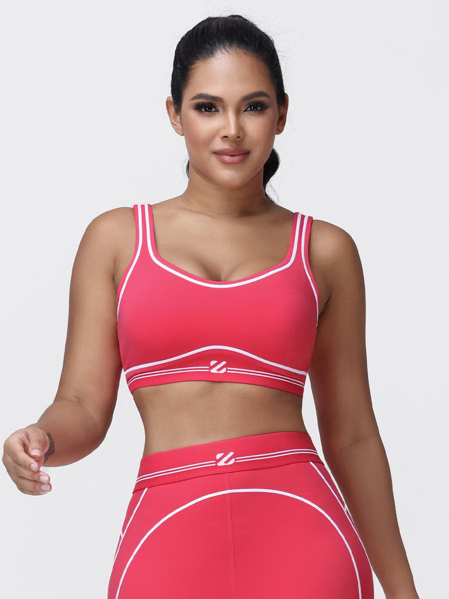 Contrast Piping Sports Bra for Women with U-Back