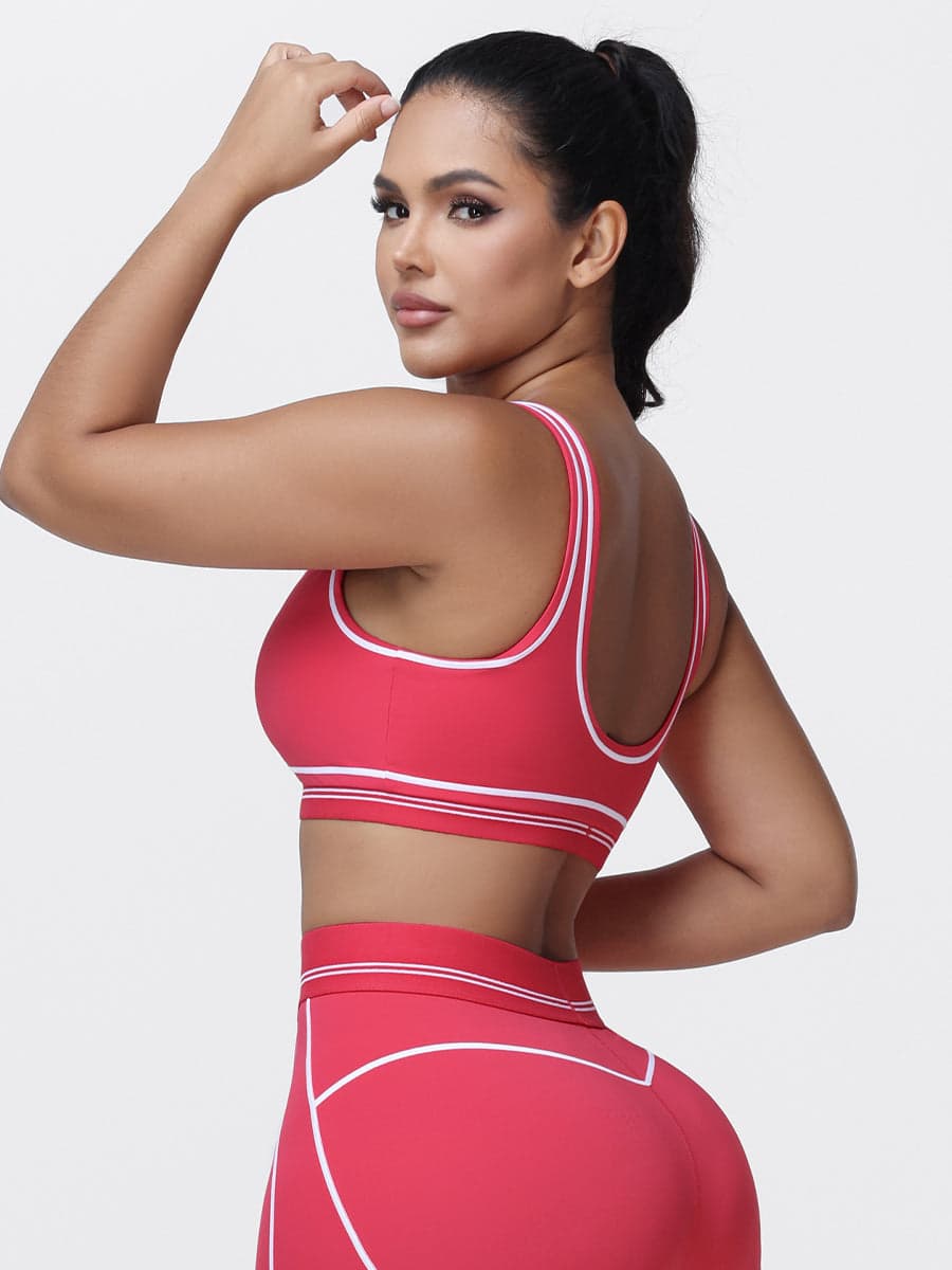 Contrast Piping Sports Bra for Women with U-Back