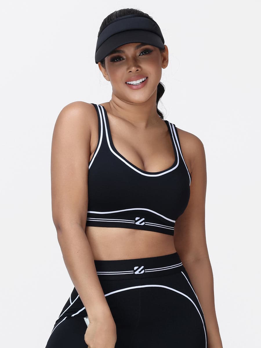 Contrast Piping Sports Bra for Women with U-Back
