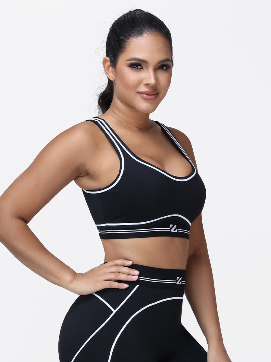 Contrast Piping Sports Bra for Women with U-Back