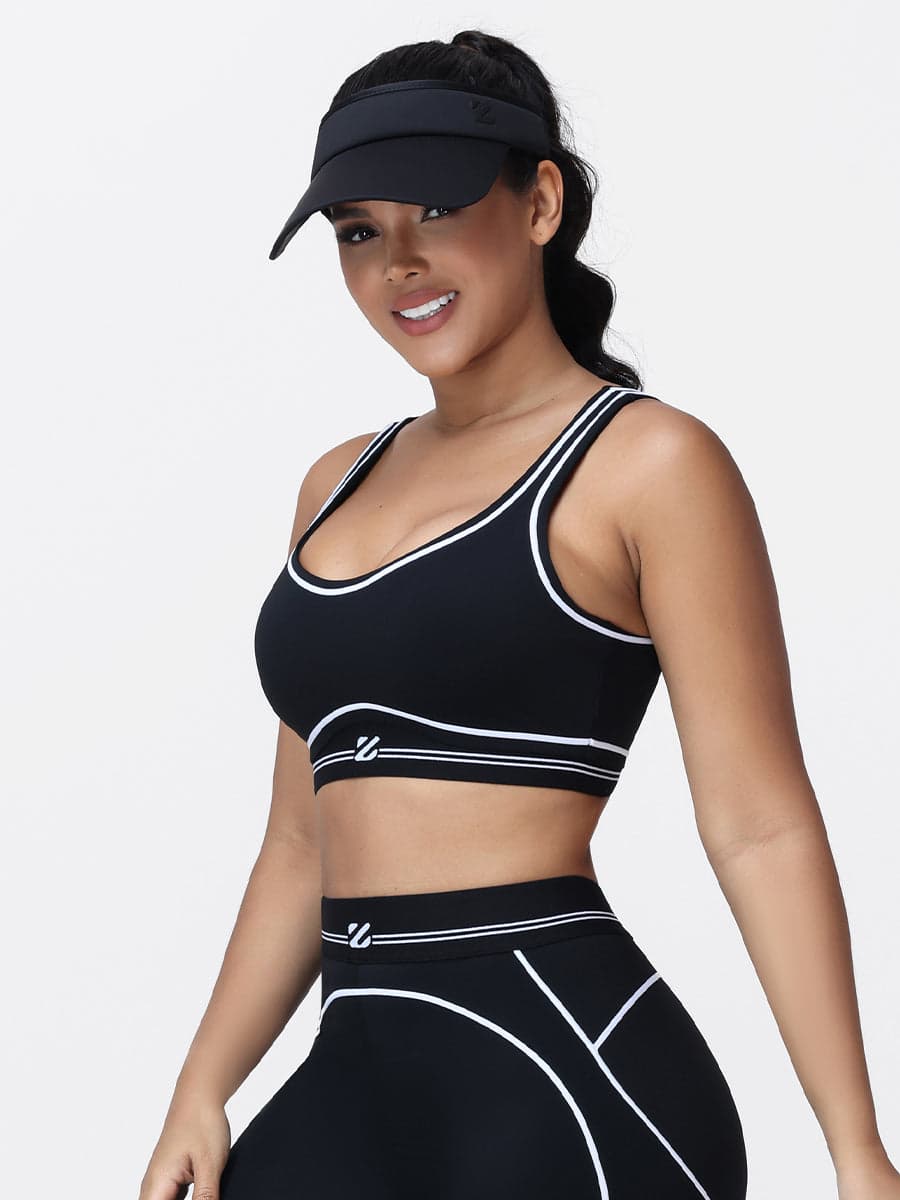 Contrast Piping Sports Bra for Women with U-Back