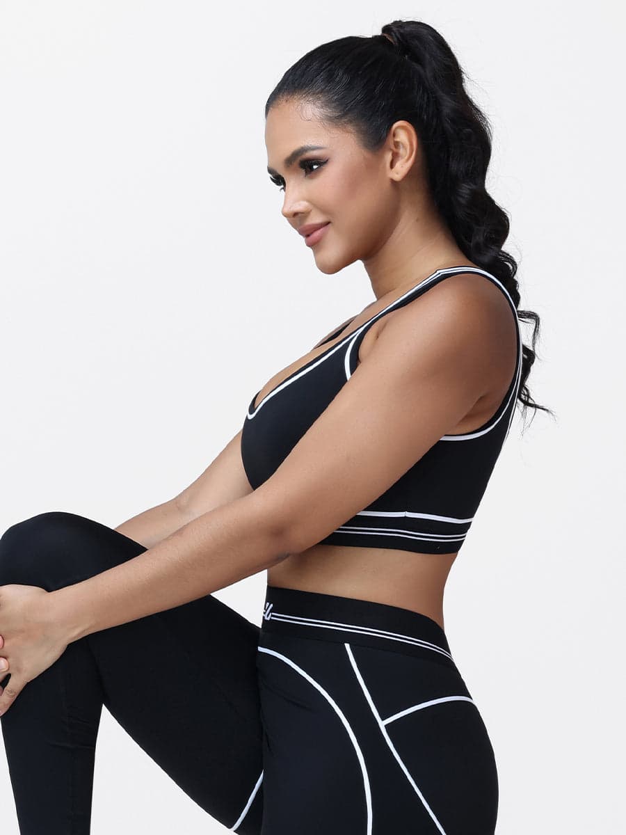 Contrast Piping Sports Bra for Women with U-Back