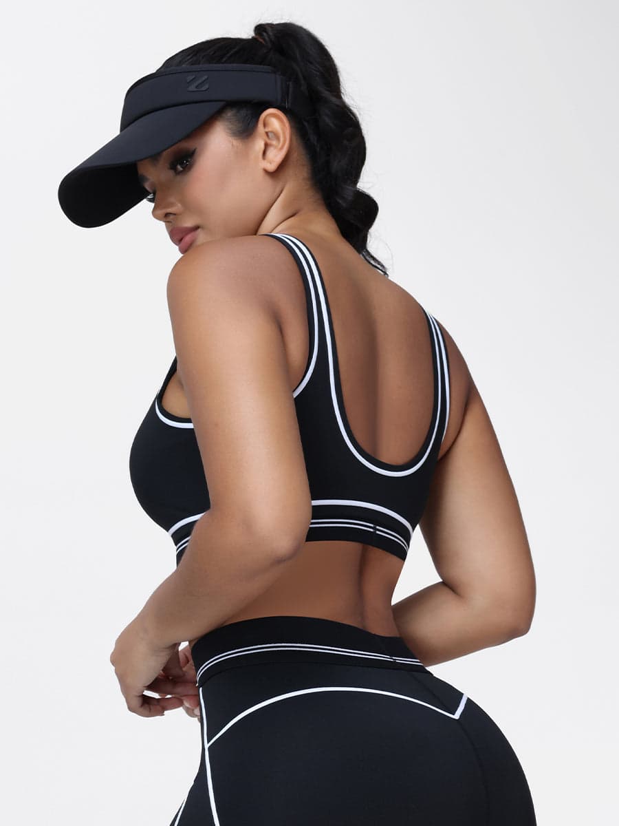 Contrast Piping Sports Bra for Women with U-Back