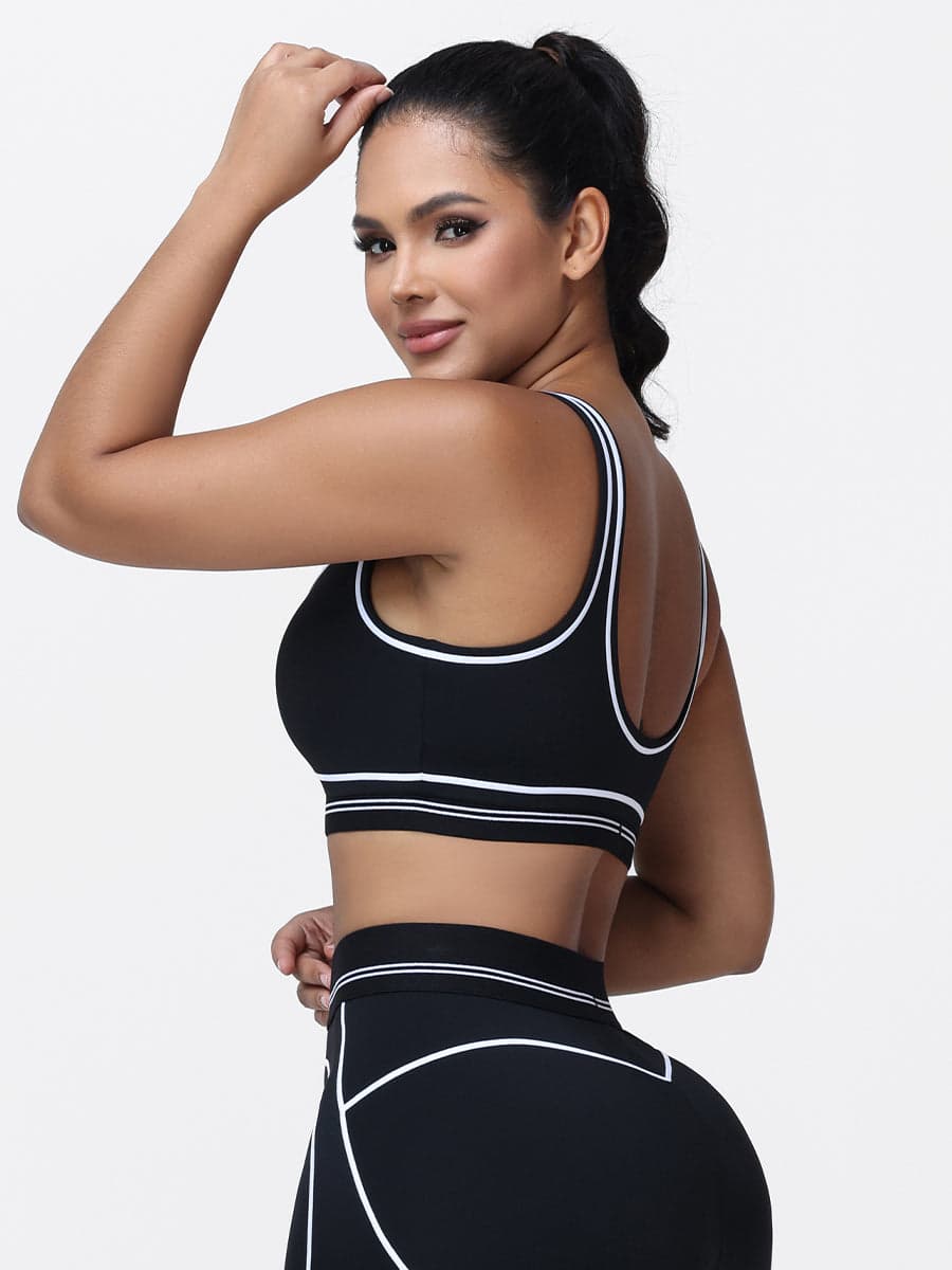 Contrast Piping Sports Bra for Women with U-Back