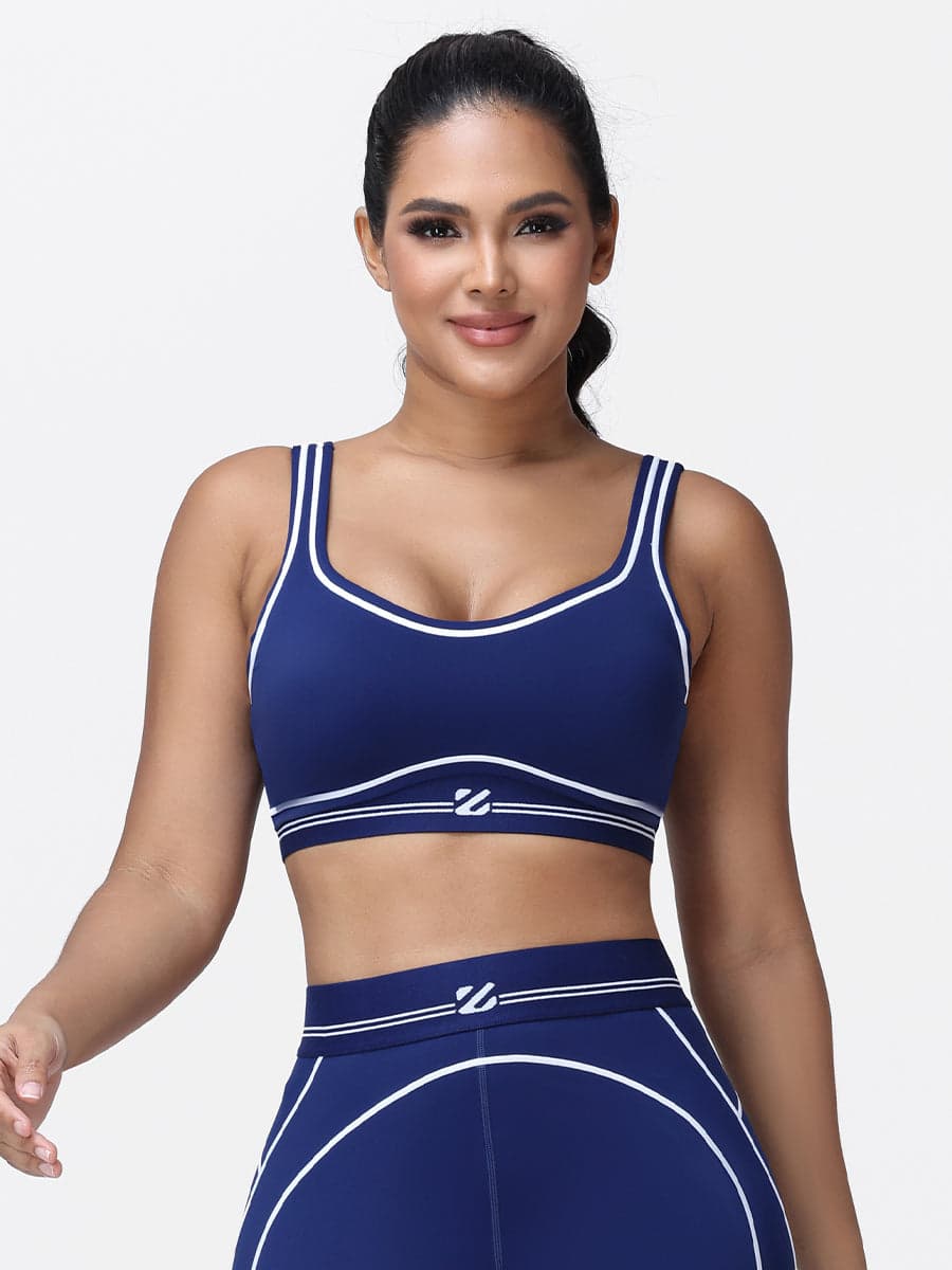 Contrast Piping Sports Bra for Women with U-Back