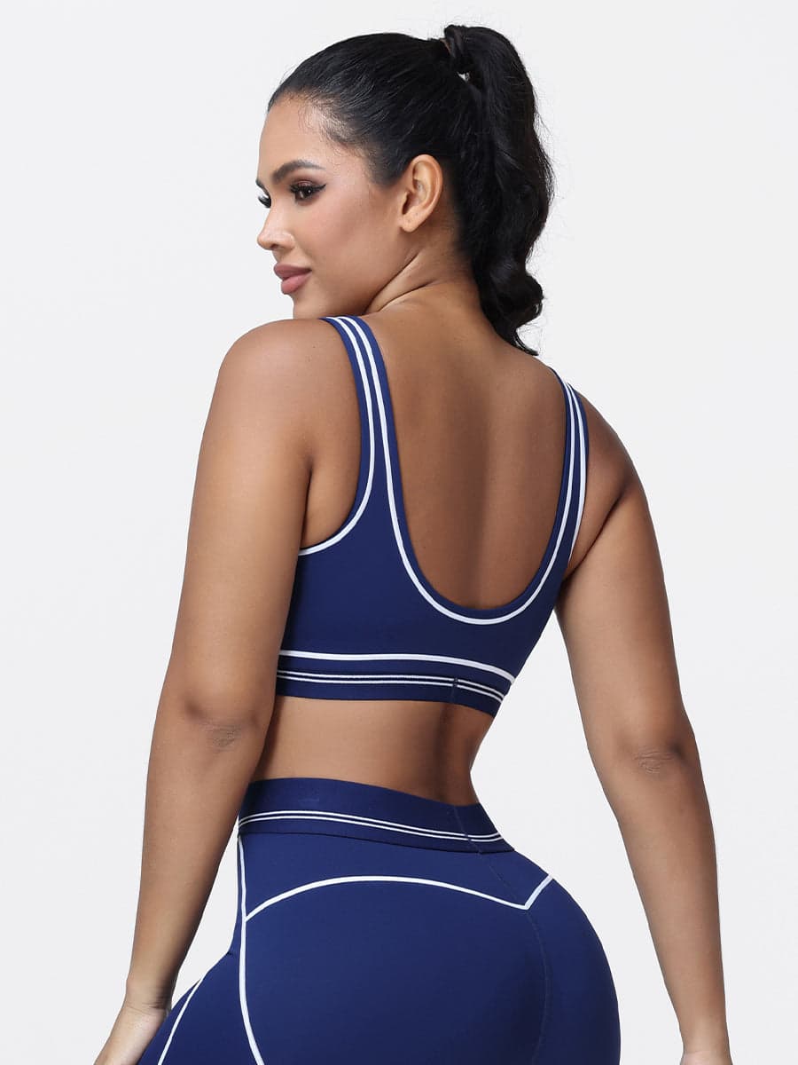 Contrast Piping Sports Bra for Women with U-Back