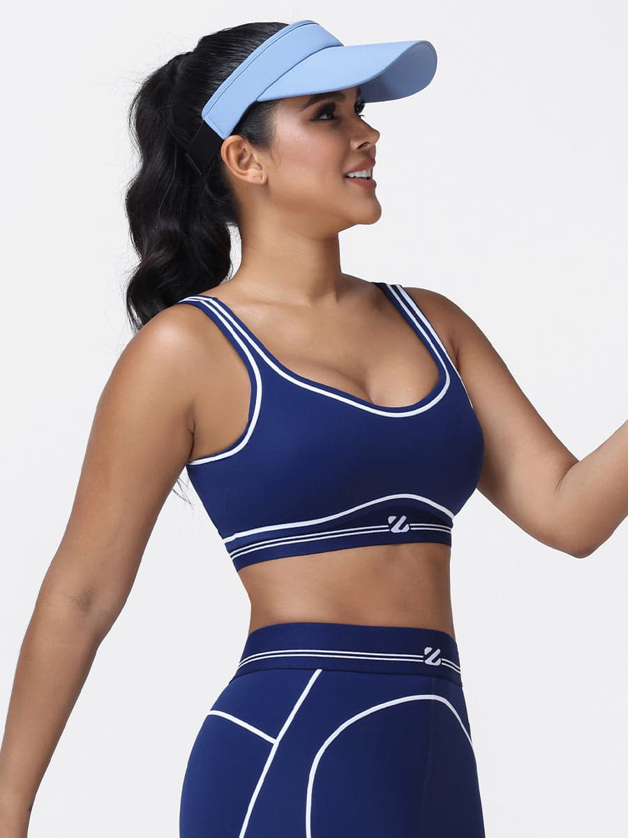 Contrast Piping Sports Bra for Women with U-Back