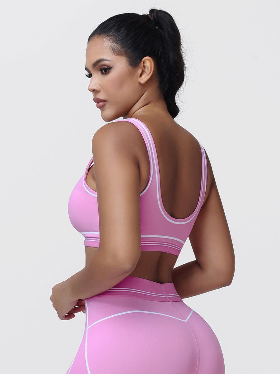 Contrast Piping Sports Bra for Women with U-Back