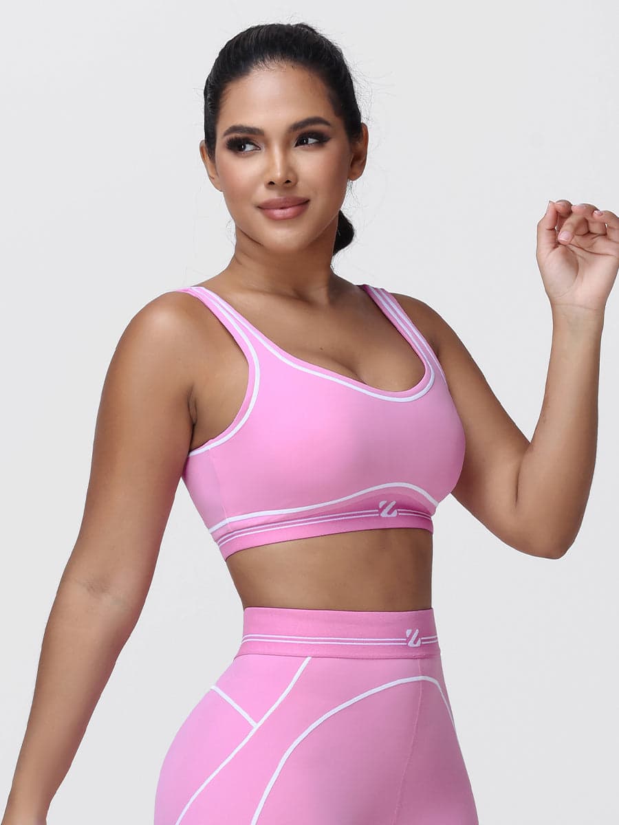 Contrast Piping Sports Bra for Women with U-Back