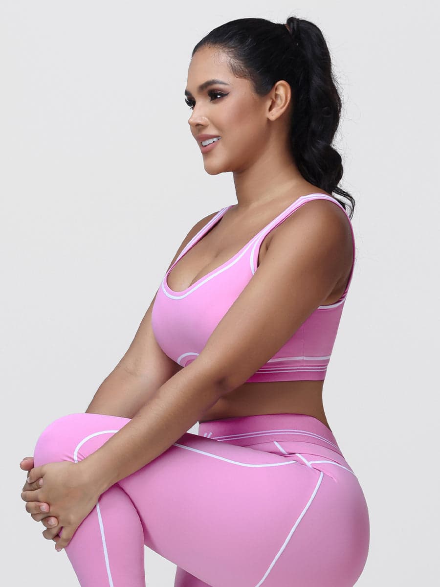 Contrast Piping Sports Bra for Women with U-Back