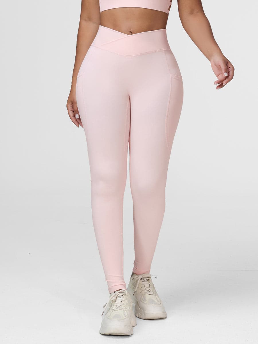 Cross Waist Pocket Leggings for Women High Waisted Gym Tights