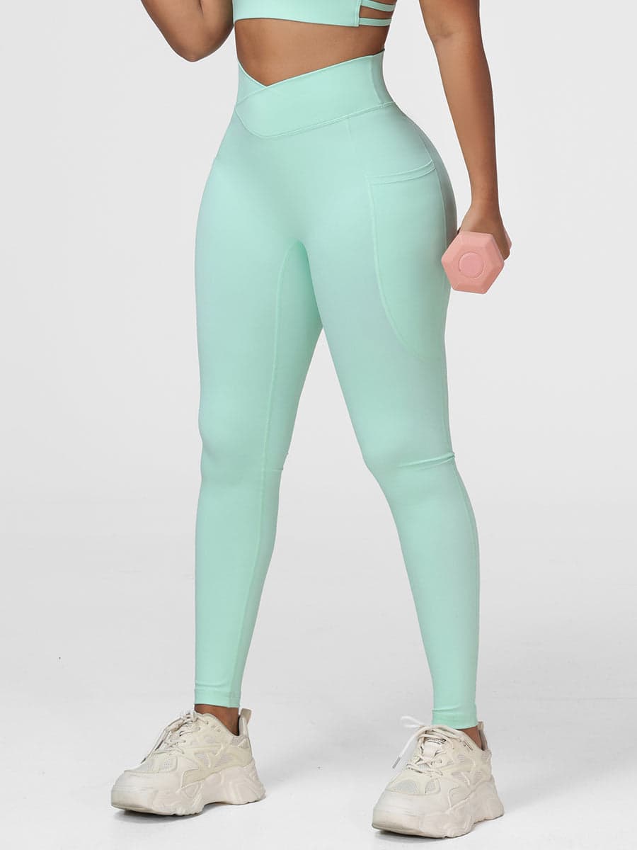 Cross Waist Pocket Leggings for Women High Waisted Gym Tights