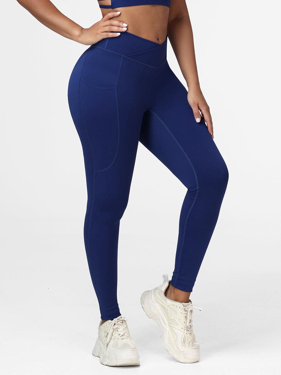 Cross Waist Pocket Leggings for Women High Waisted Gym Tights