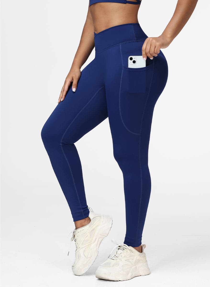 Cross Waist Pocket Leggings for Women High Waisted Gym Tights