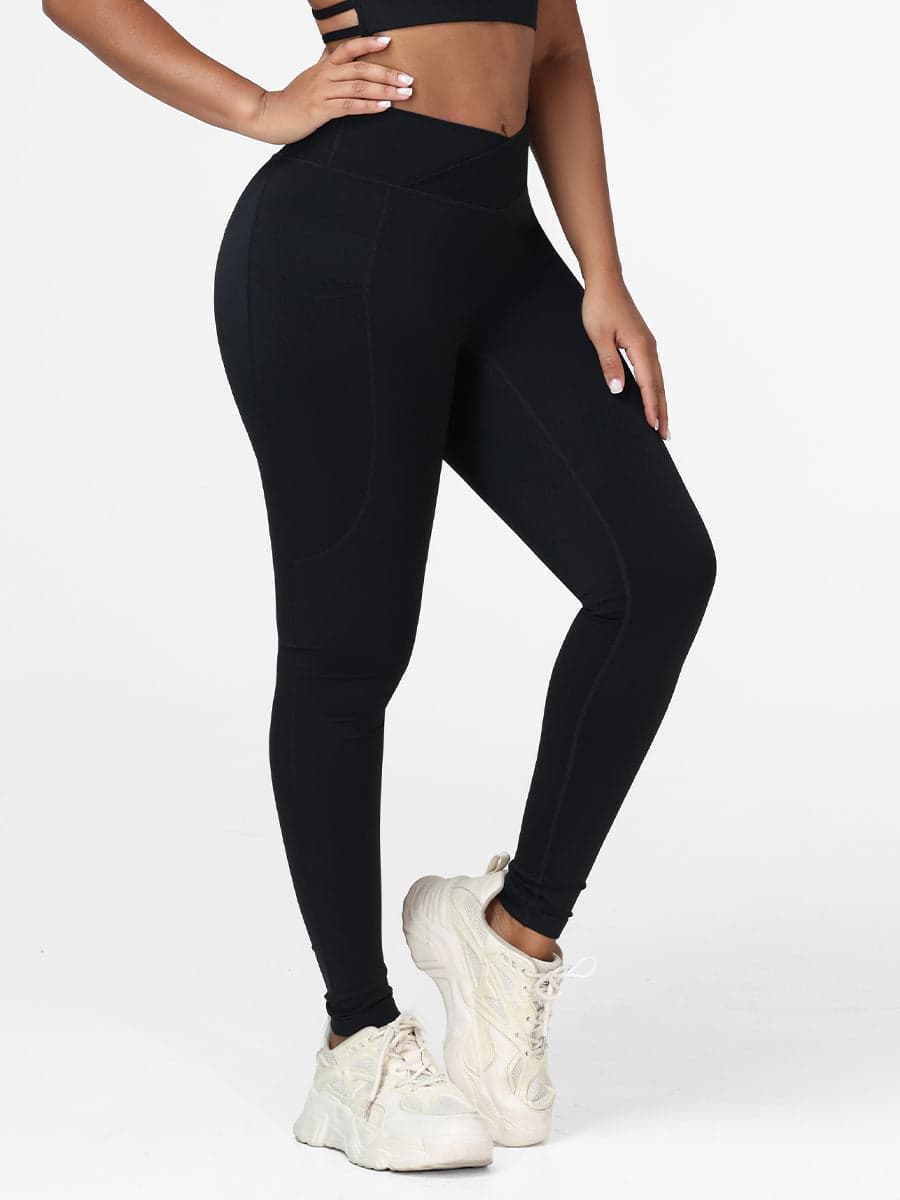 Cross Waist Pocket Leggings for Women High Waisted Gym Tights