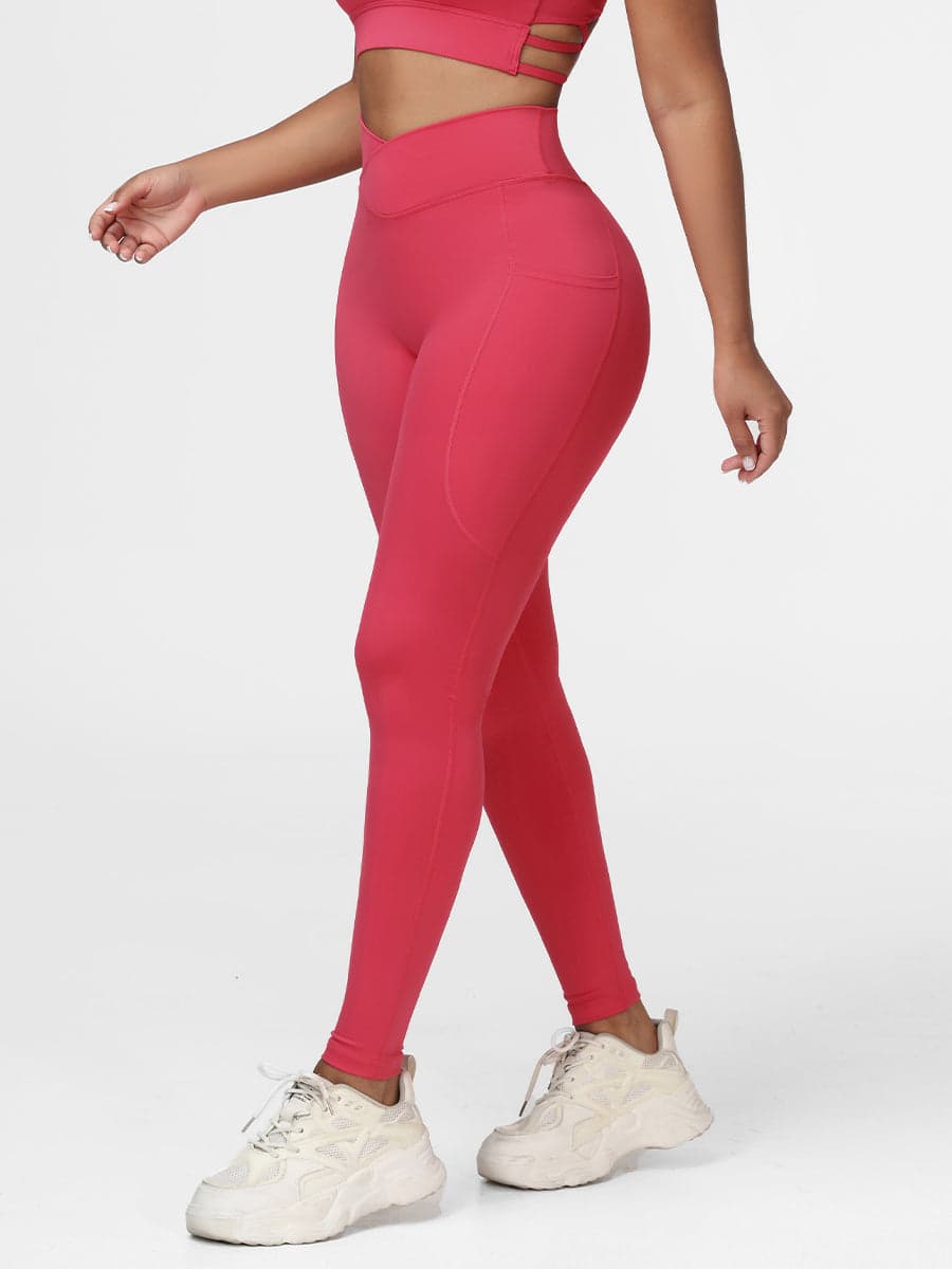 Cross Waist Pocket Leggings for Women High Waisted Gym Tights