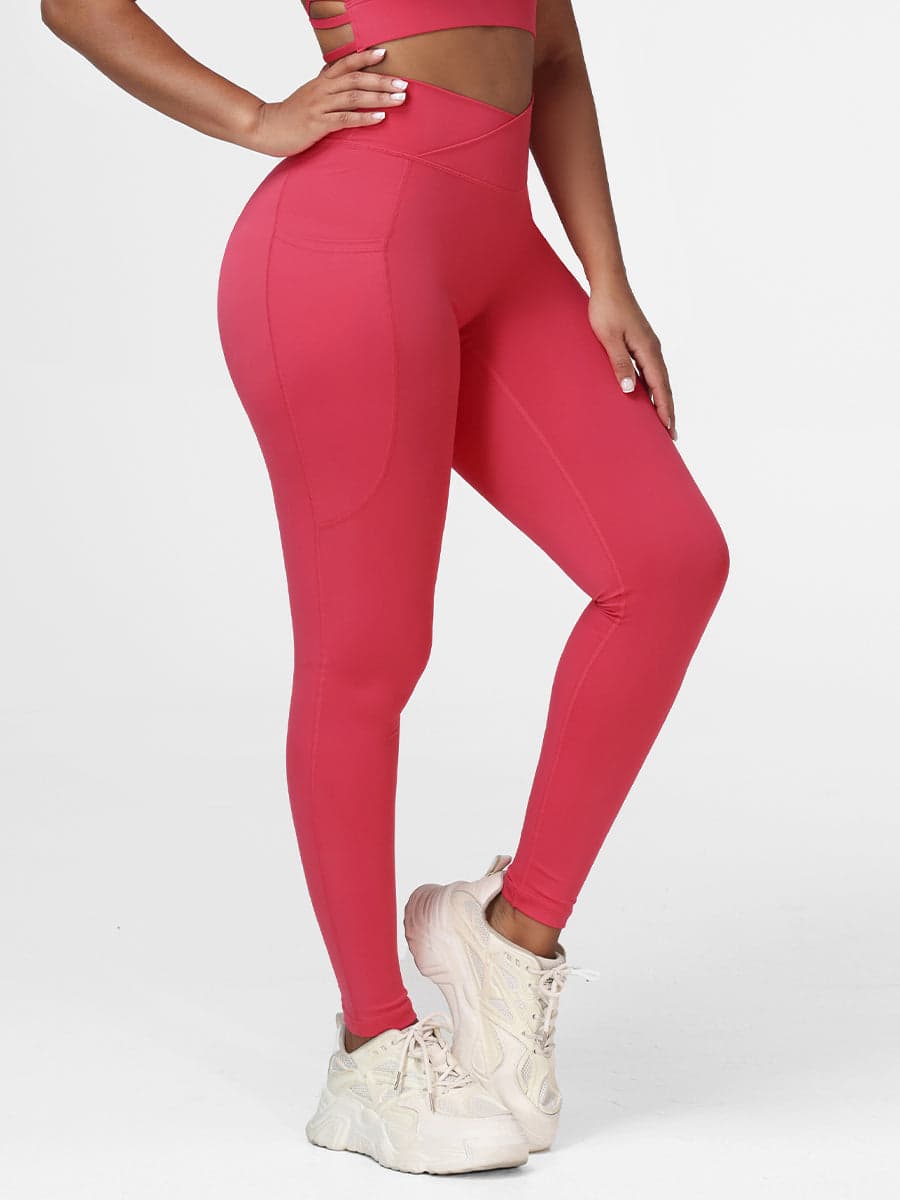 Cross Waist Pocket Leggings for Women High Waisted Gym Tights