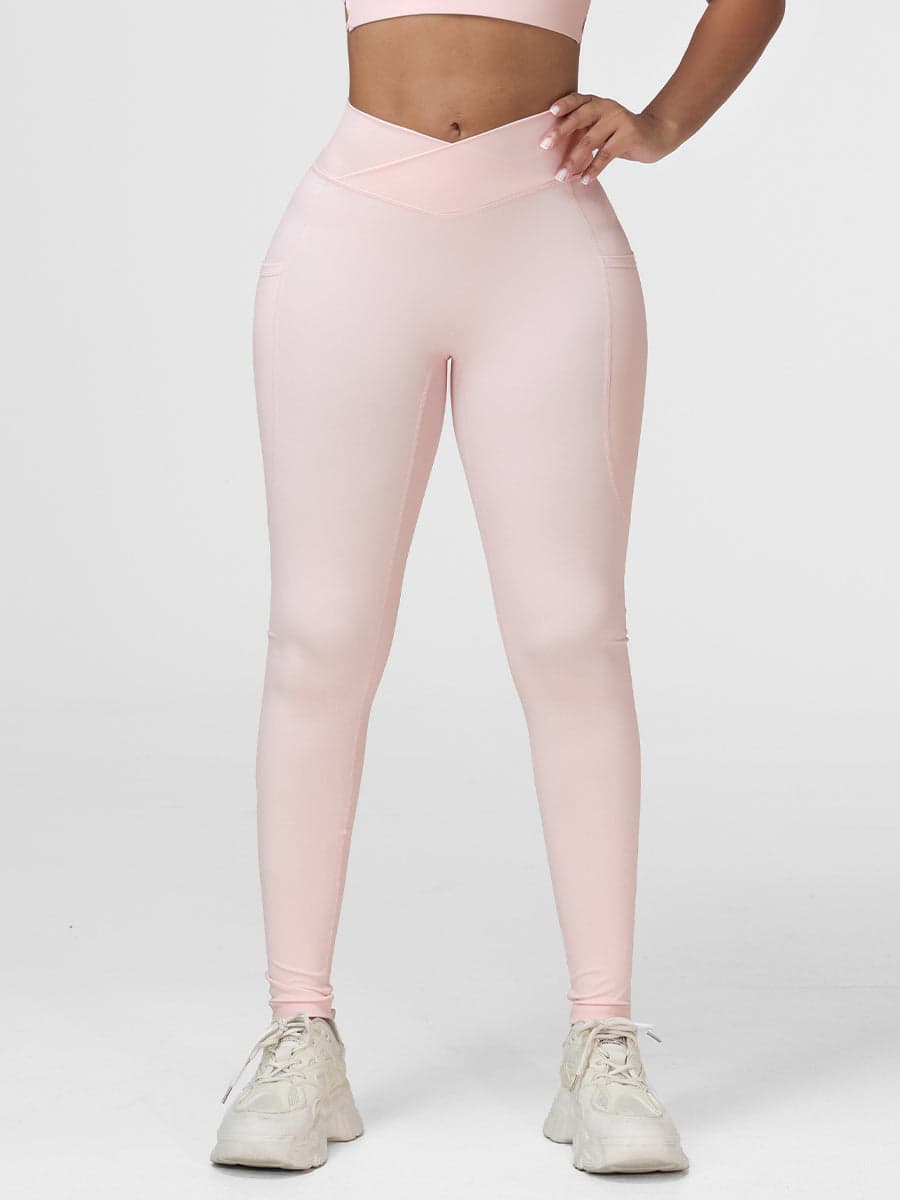 Cross Waist Pocket Leggings for Women High Waisted Gym Tights