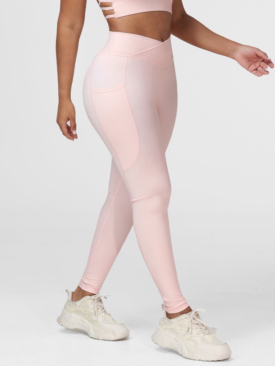 Cross Waist Pocket Leggings for Women High Waisted Gym Tights