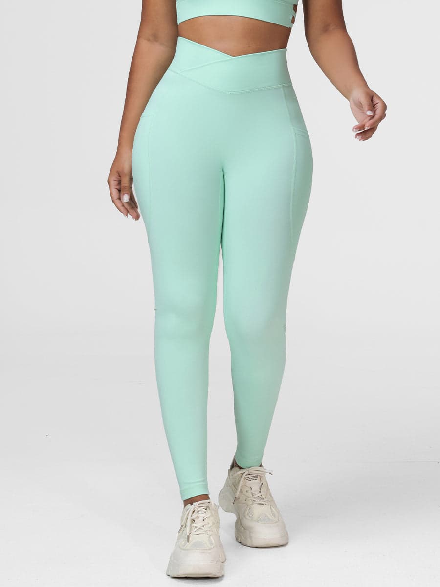 Cross Waist Pocket Leggings for Women High Waisted Gym Tights