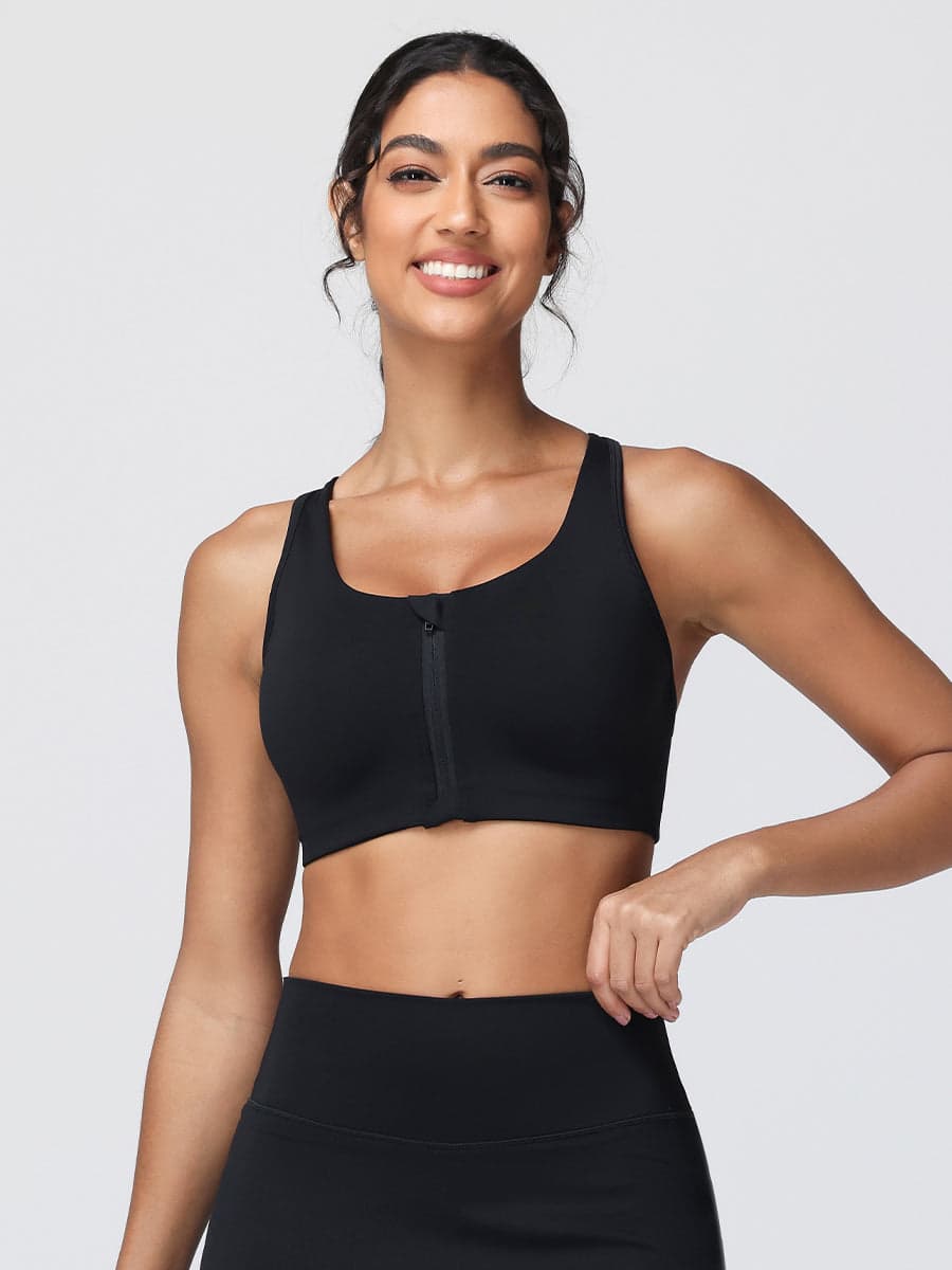 Zip Front Adjustable Strap Sports Bra – High Support Activewear