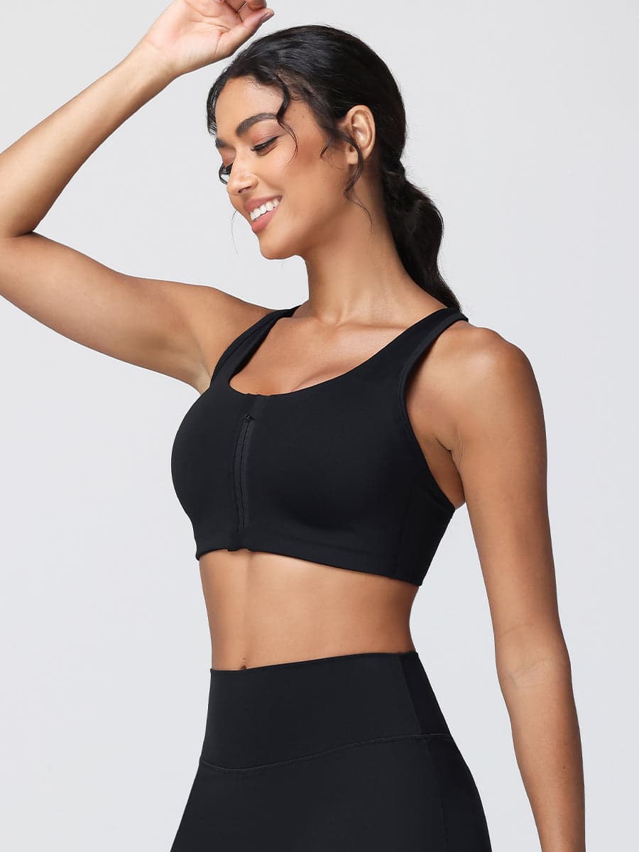 Zip Front Adjustable Strap Sports Bra – High Support Activewear