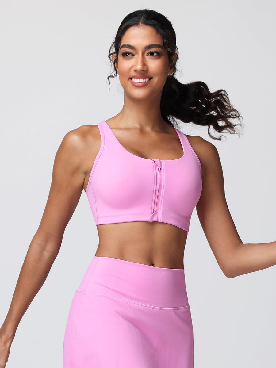 Zip Front Adjustable Strap Sports Bra – High Support Activewear