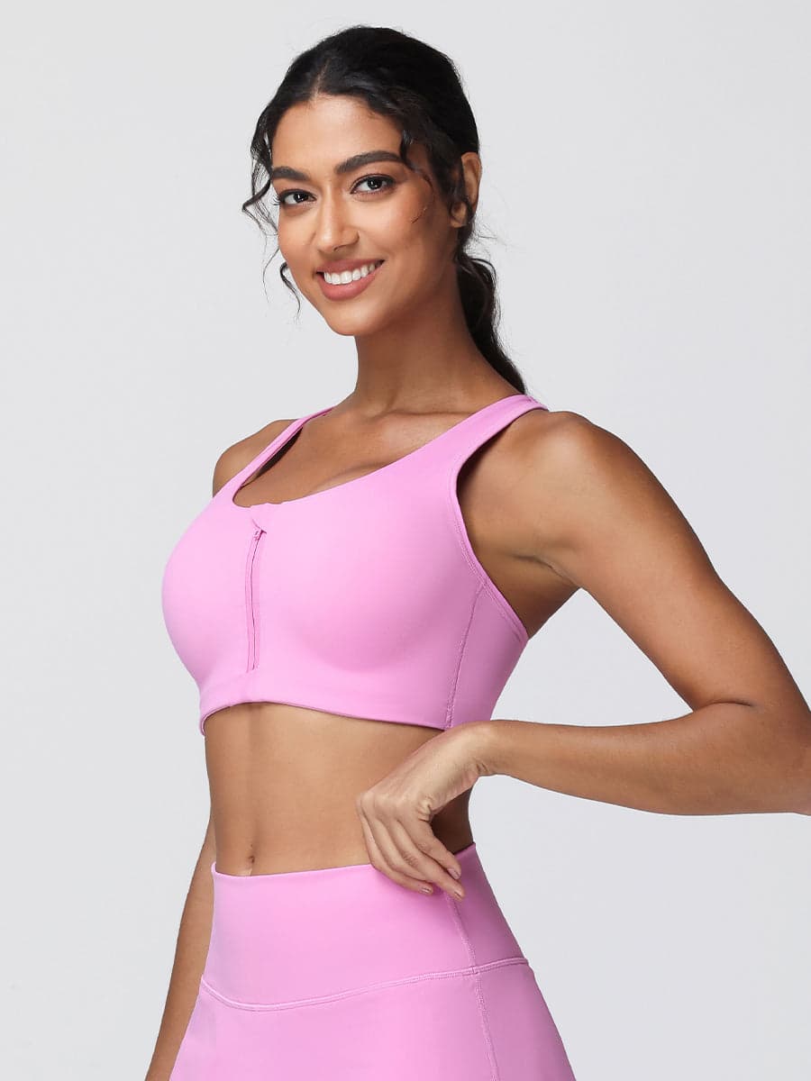 Zip Front Adjustable Strap Sports Bra – High Support Activewear