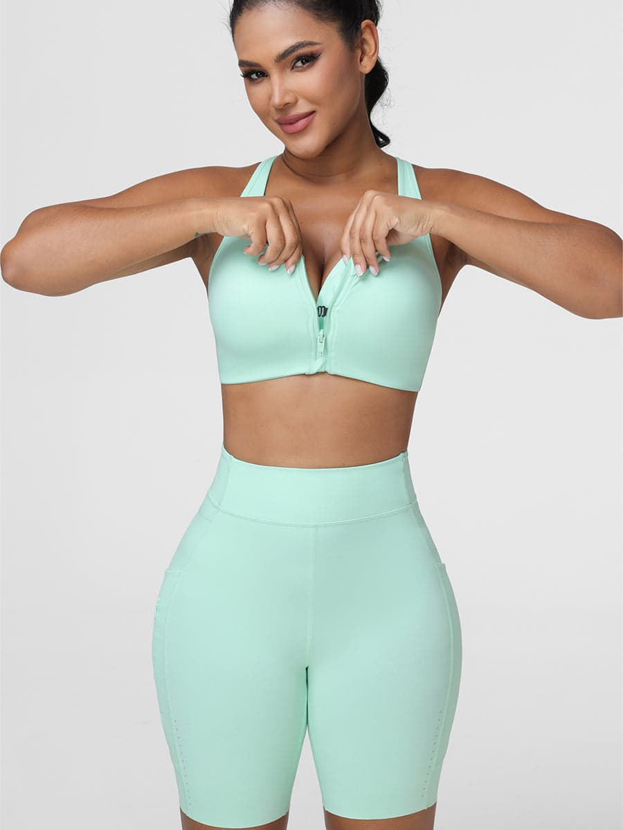 High-Support Zip Sports Bra & High-Waist Running Shorts Set
