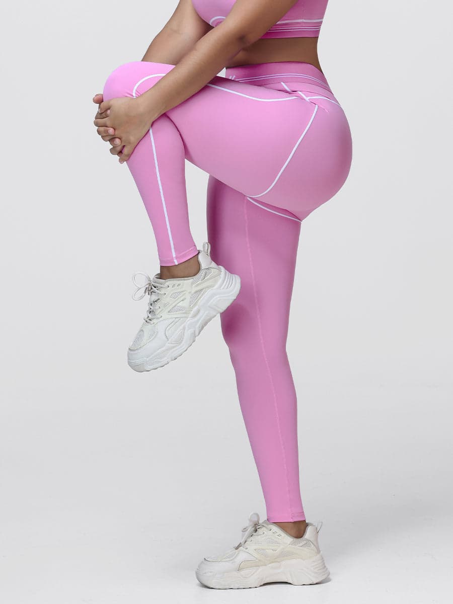 High Waisted Booty Sculpting Leggings for Women with Contrast Piping