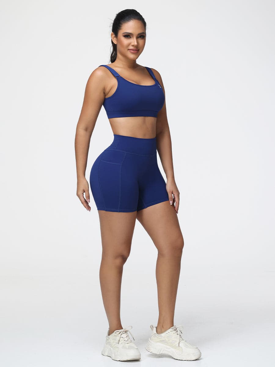 High Impact Sports Bra & Pocket Shorts Set for Women