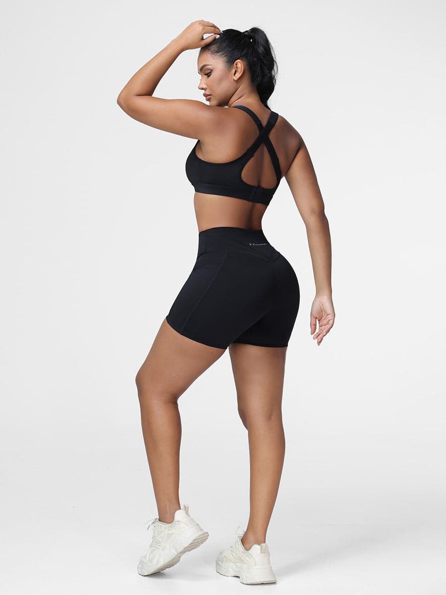 High Impact Sports Bra & Pocket Shorts Set for Women