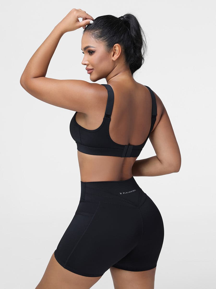 High Impact Sports Bra & Pocket Shorts Set for Women