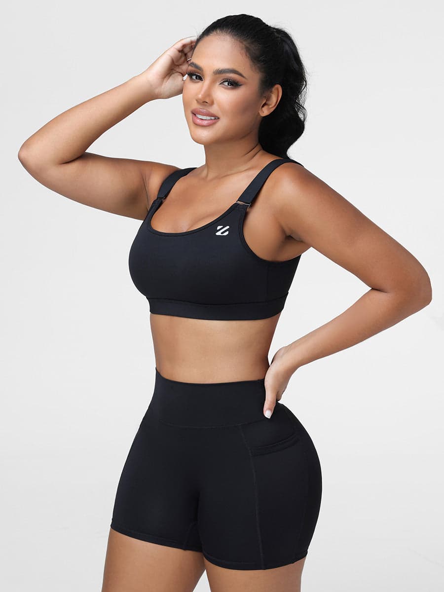High Impact Sports Bra & Pocket Shorts Set for Women
