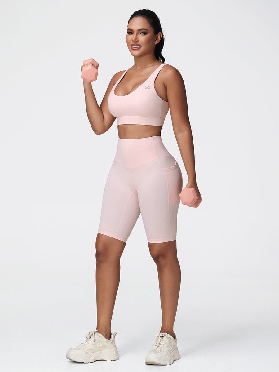Supportive Sports Bra & Knee Length Tummy Control Shorts Workout Set