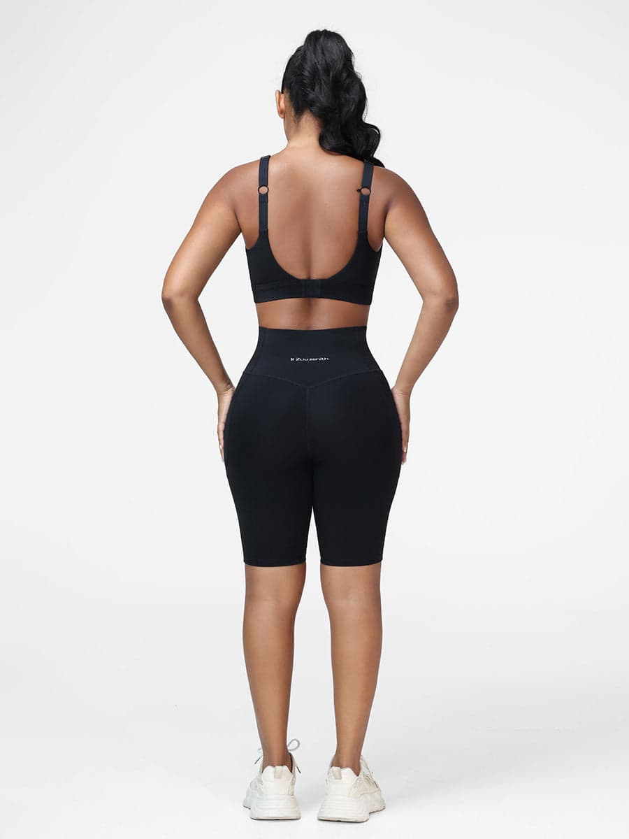 Supportive Sports Bra & Knee Length Tummy Control Shorts Workout Set
